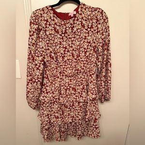 Pink Lily Poetic Love Ruffle Hem Floral Burgundy Dress - size M